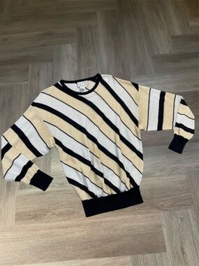 Vintage Regency Collection Metallic Stripe Sweater Womens XL Gold Silver Holiday